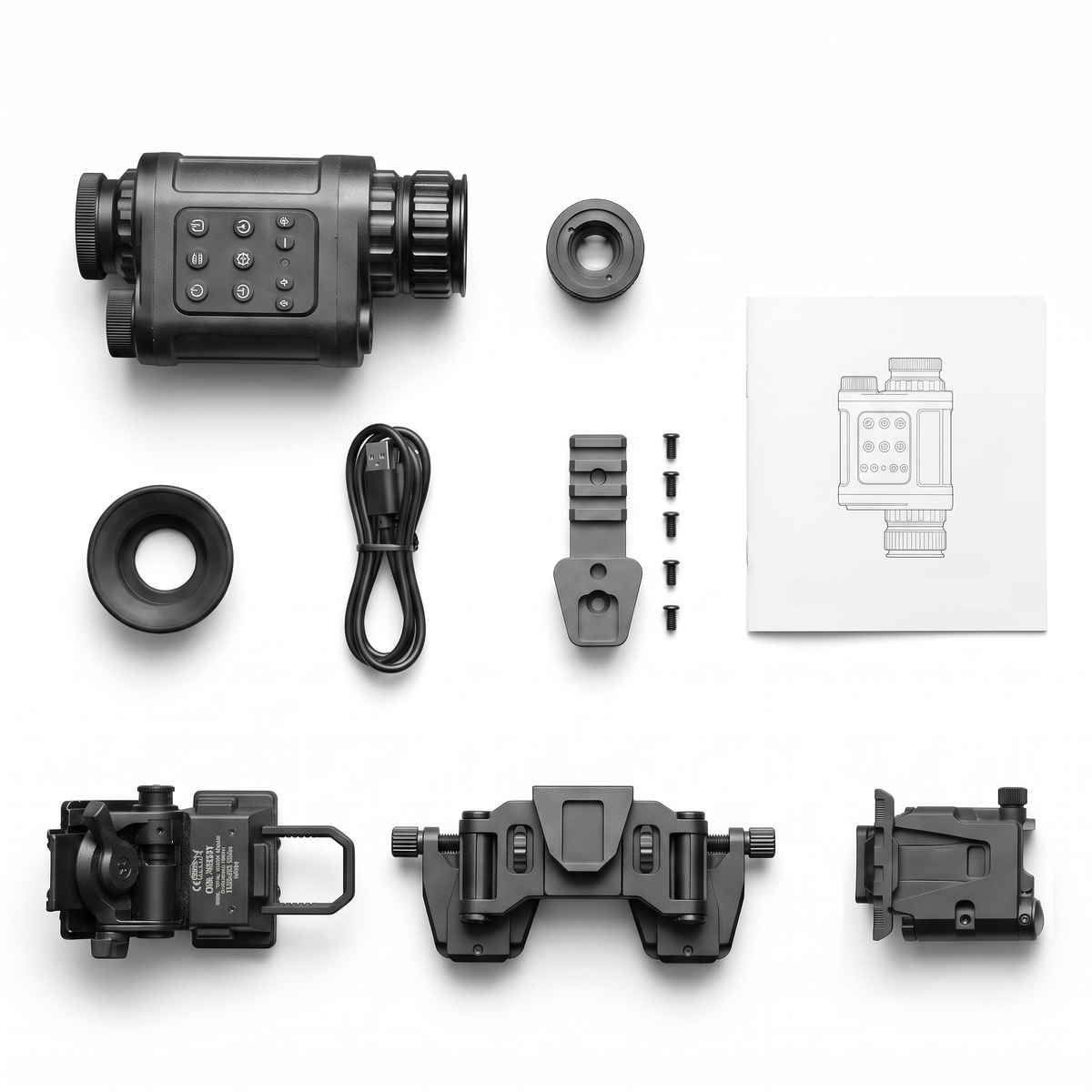 PREDATOR FULL LOADOUT flat lay: everything in the MOUNT KIT plus the 13 mm distance objective