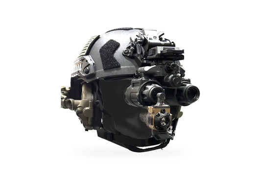 Jerry-C Pro COTI clip-on thermal under one tube of a PVS-31 PRO dual tube night vision binocular on a helmet