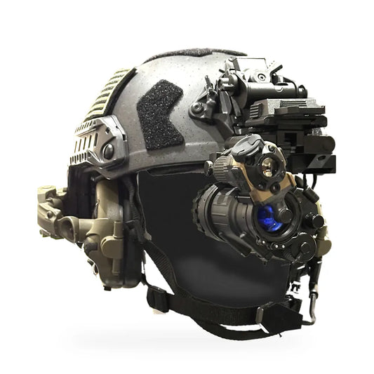 Jerry-C Pro COTI clip on thermal mounted on a PVS-14 STANDARD night vision monocular on a helmet, real photo