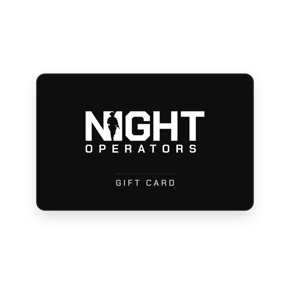 Night Operators gift card: a plain black card with the Night Operators wordmark