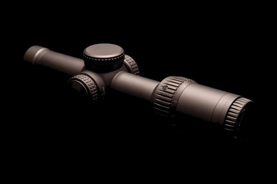 Night Operators RZ 1-6 LPVO riflescope in tan, low key light on black
