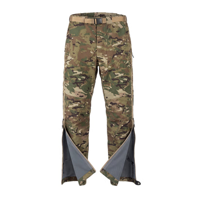 TALON Hardshell Pants, Multicam Fleece-Lined, side zips open to show the lining